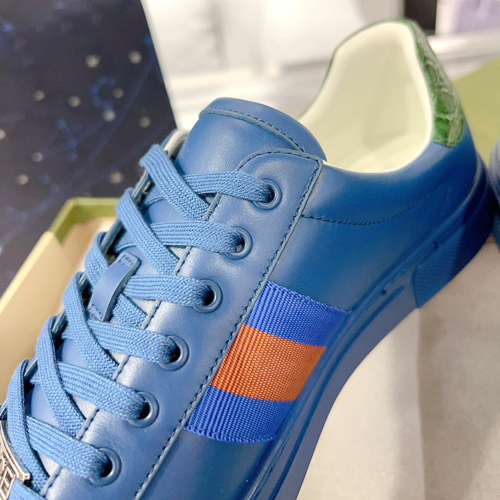Ace Series Men's Blue Leather Woven-Lace Low-Top Sneakers |701460 0FI60 4061