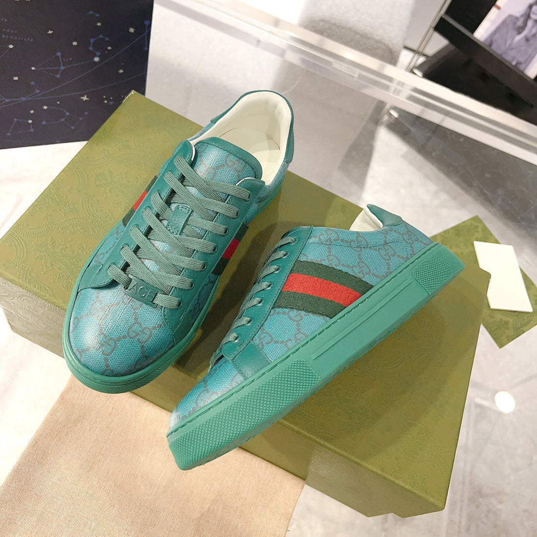 Ace Series GG Crystal Canvas Men's Sneakers (Green) |760775 FACRF 3751
