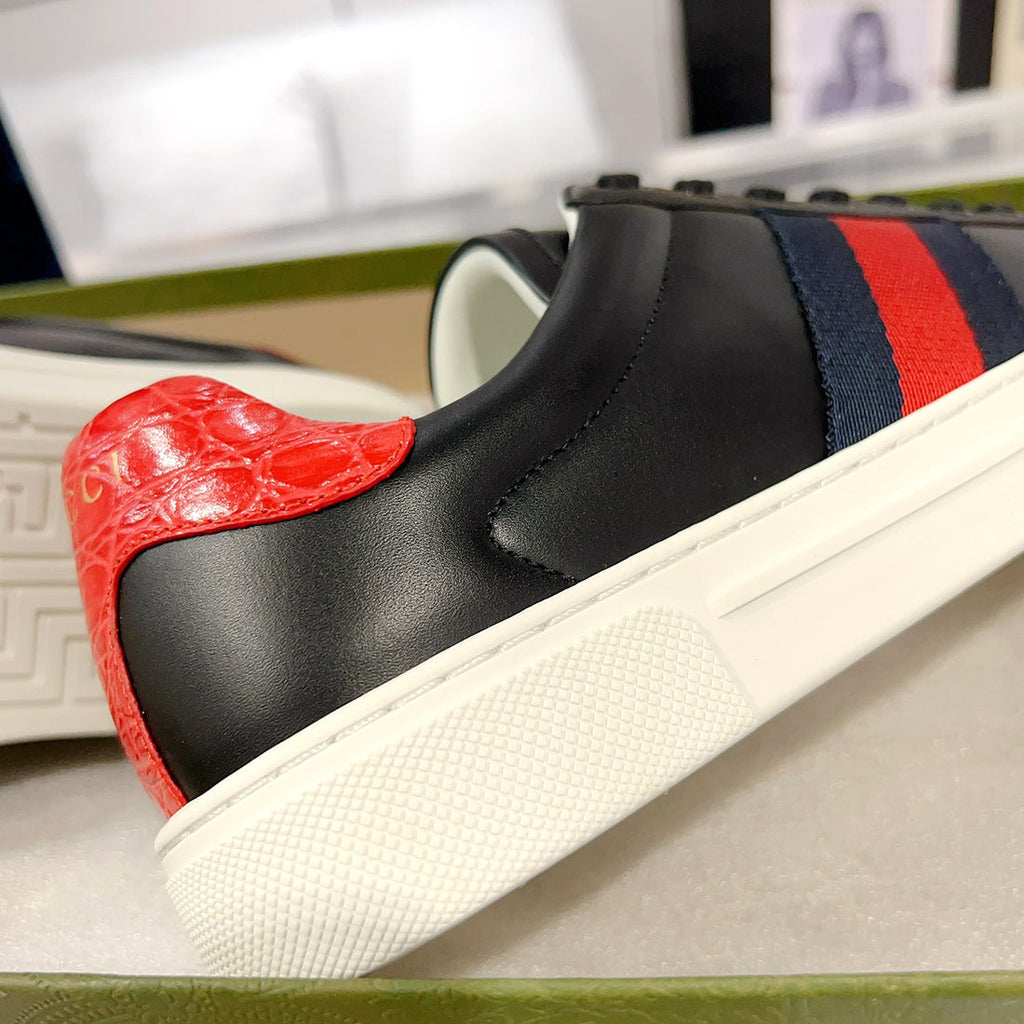 Ace Series Black Leather Men's Woven-Lace Leather Sneakers| 757892 AACAG 1096