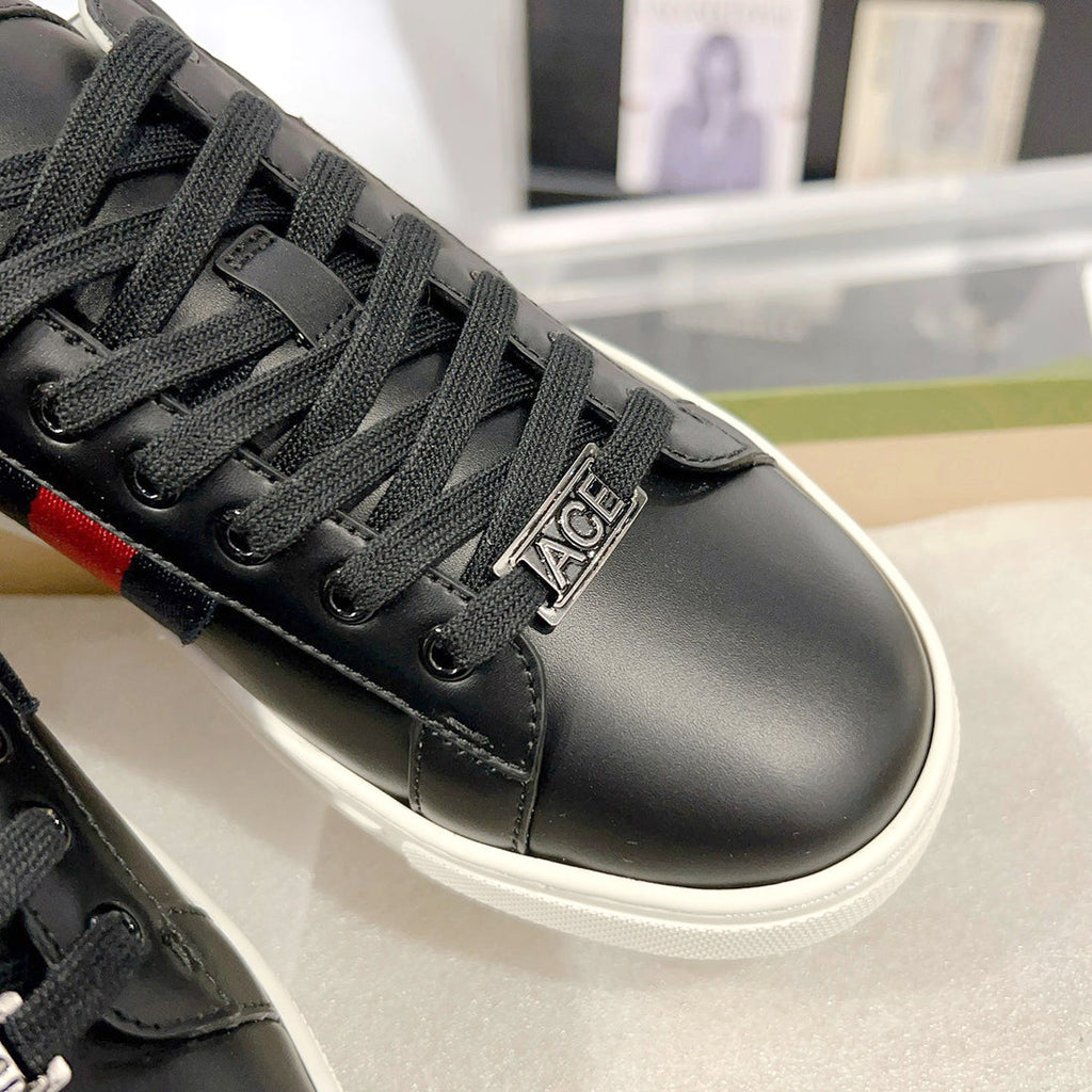 Ace Series Black Leather Men's Woven-Lace Leather Sneakers| 757892 AACAG 1096