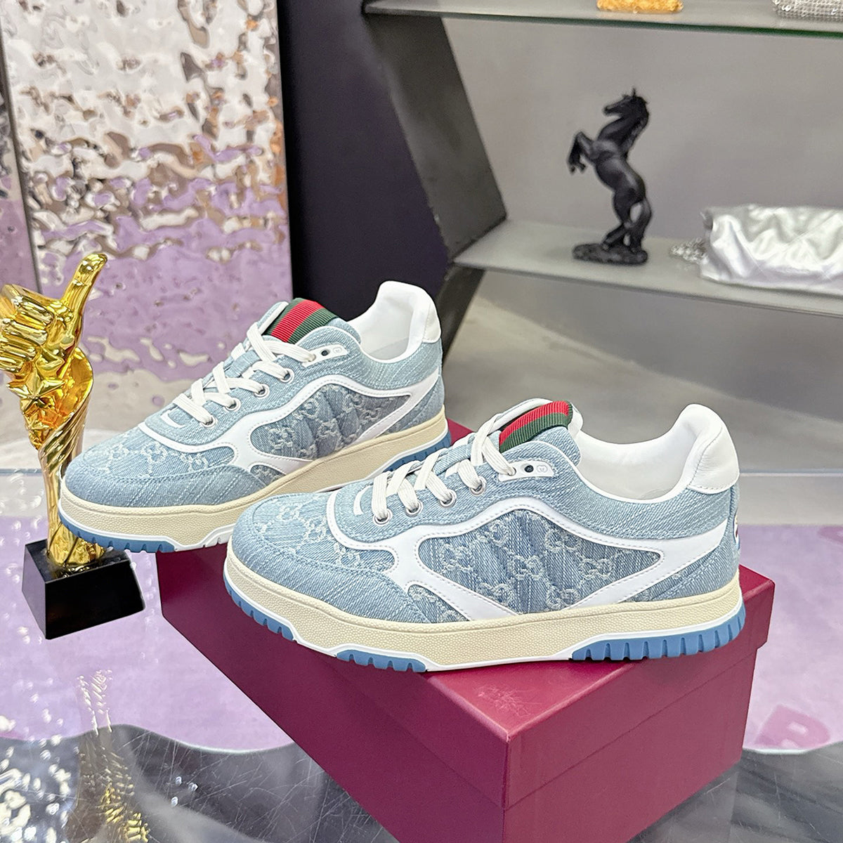 Re-Web Series Couple's Sneakers (Women's) Blue GG Denim |838831 FAEVU 4645