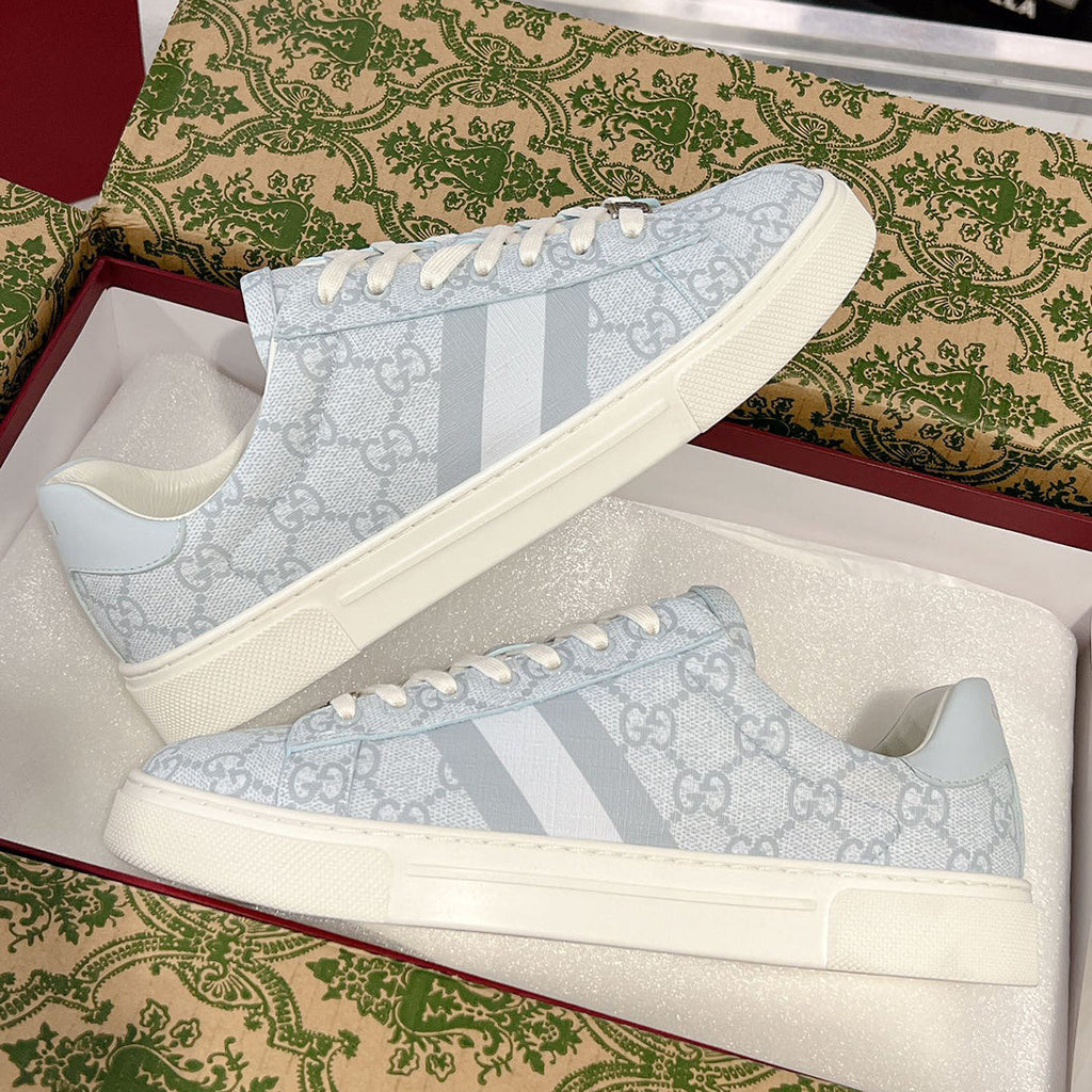 Ace Series Light Blue GG Supreme Canvas Web Stripe Men's Sneakers |760775 FACMZ 4049