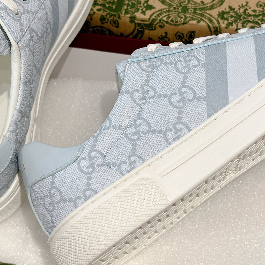 Ace Series Light Blue GG Supreme Canvas Web Stripe Men's Sneakers |760775 FACMZ 4049