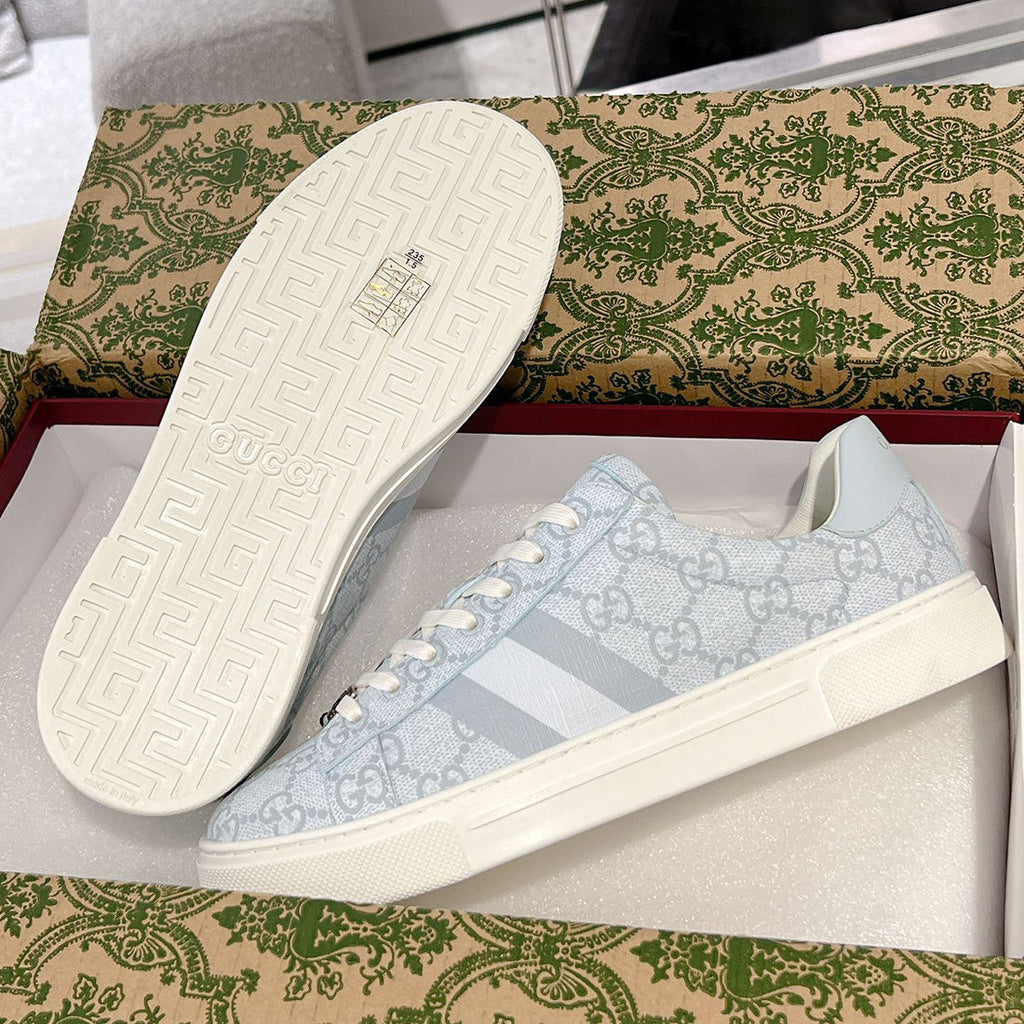 Ace Series Light Blue GG Supreme Canvas Web Stripe Men's Sneakers |760775 FACMZ 4049