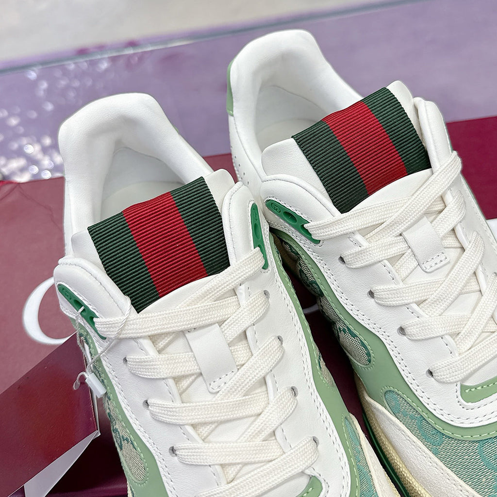 Re-Web Series Sneakers (Men's), Classic GG Canvas, Green/Ivory Patchwork|  787476 AADHW 9573