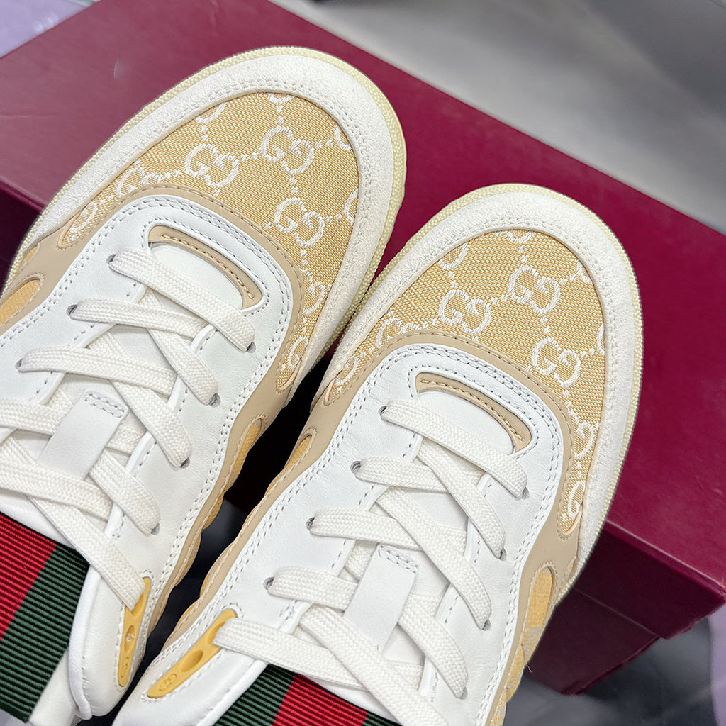 Re-Web Series Men's Canvas Sneakers Ivory/Light Beige GG Canvas |824221 AADJA 9572