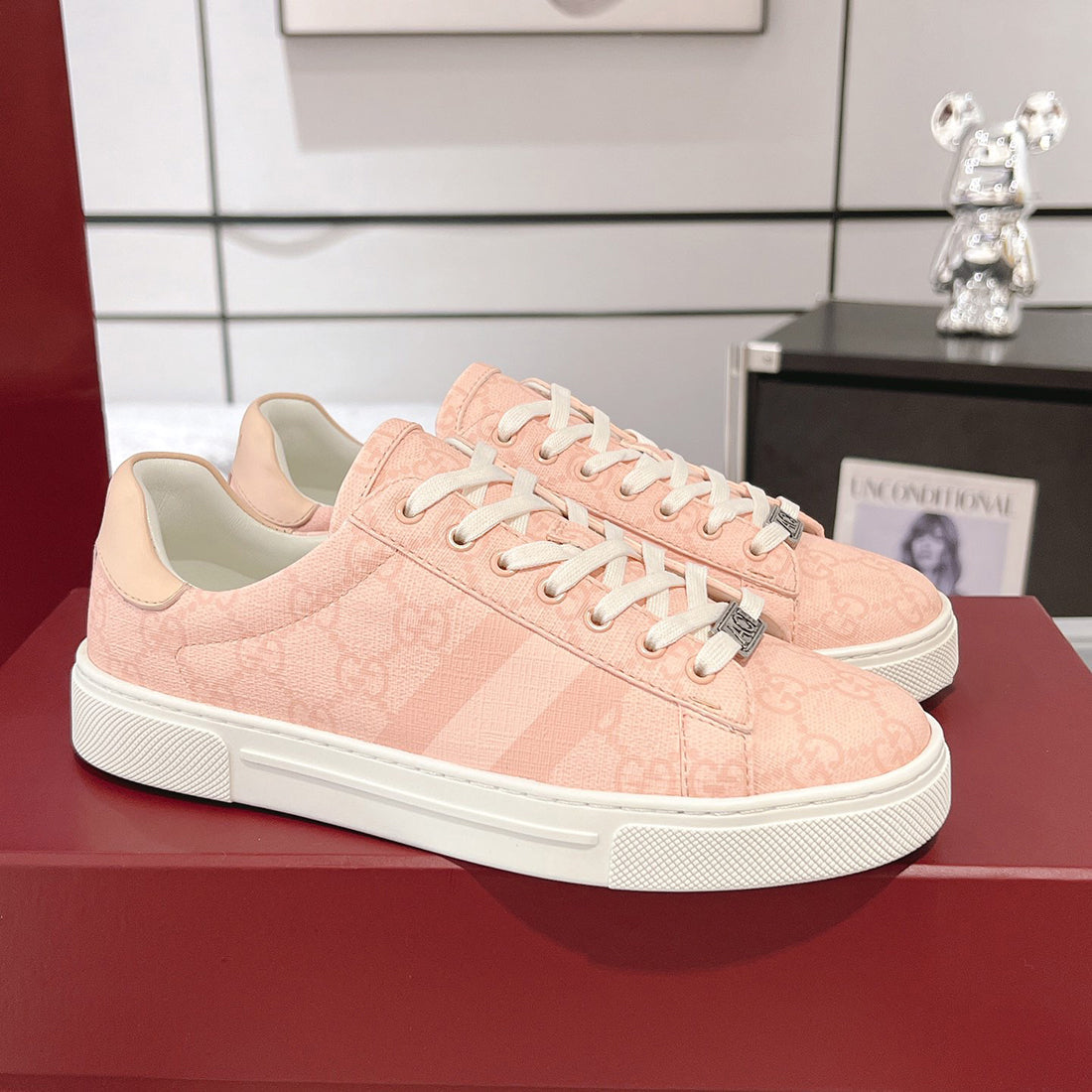 Ace Series Women's Pink GG Supreme Canvas Sneakers |812026 FAD2A 8741