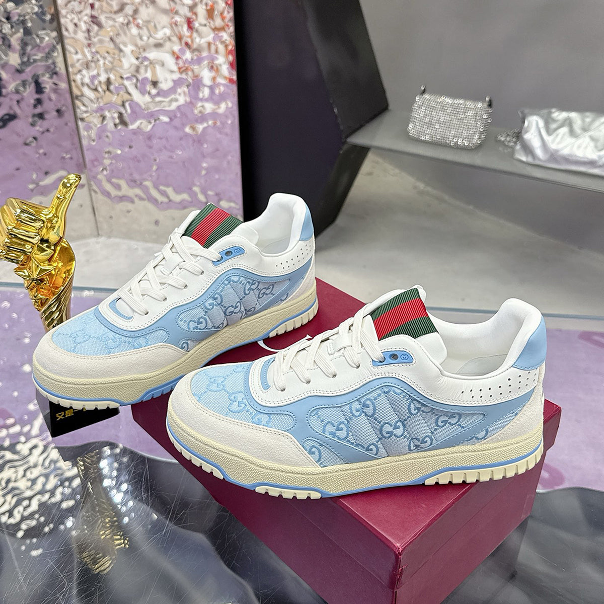Re-Web Series Men's Sneakers, Light Blue GG Denim 834708 FAEVU 4645