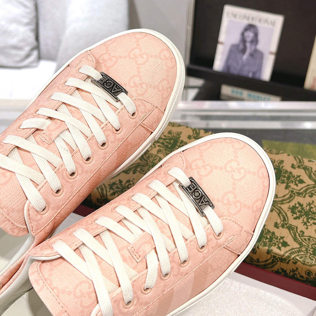 Ace Series Women's Pink GG Supreme Canvas Sneakers |812026 FAD2A 8741