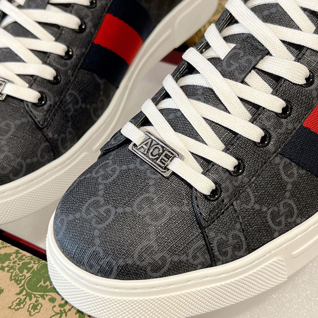 Ace Series Men's Black GG Supreme Canvas Sneakers 760775 FACMZ 1065