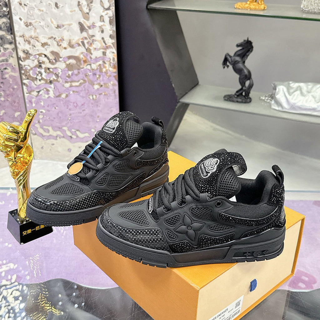 Men's Skate Sneakers, Black, with Swarovski Crystal Accents 1ADHHI