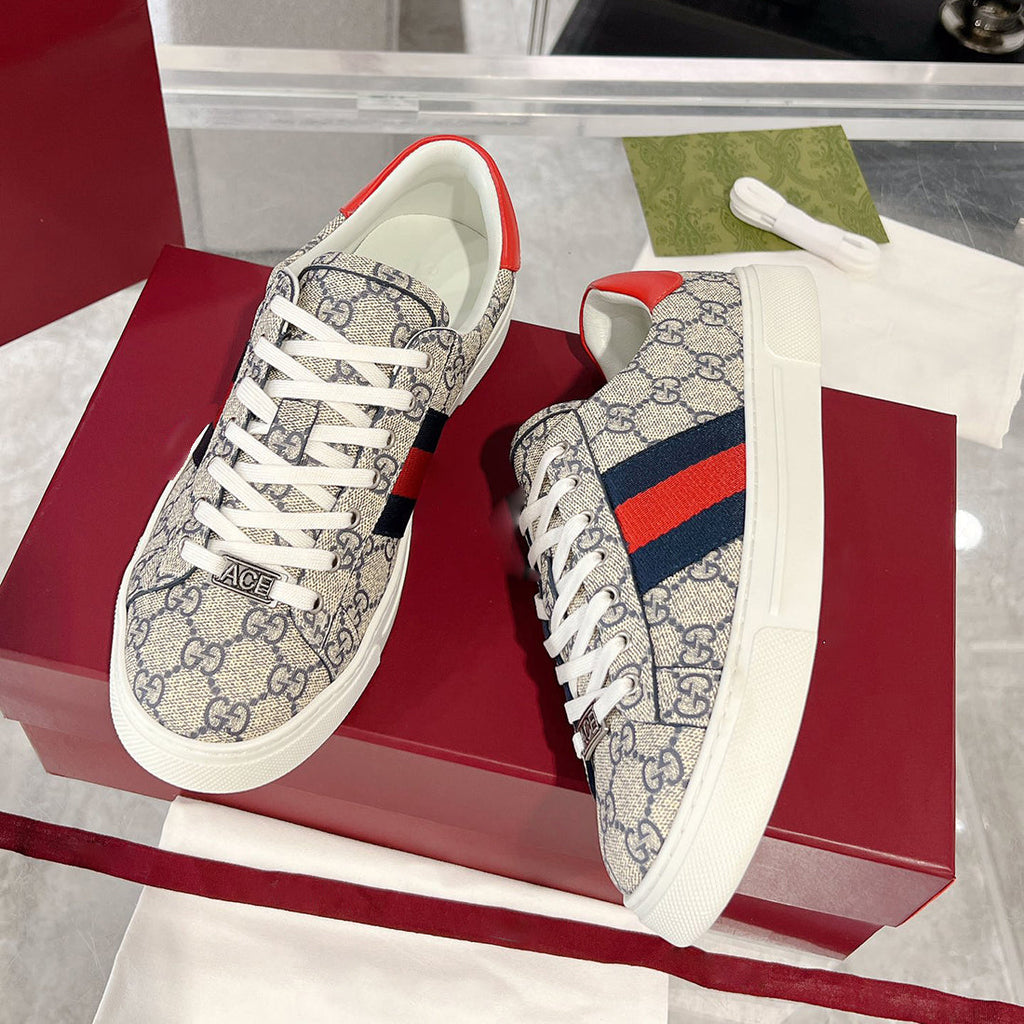 Men's Ace Series Web Strap Beige GG Supreme Canvas Sneakers |760775 FACMZ 4049