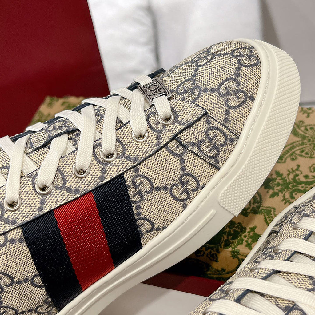 Men's Ace Series Web Strap Beige GG Supreme Canvas Sneakers |760775 FACMZ 4049