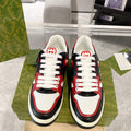 Men's Black, White, and Red Interlocking G Leather Sneakers |762611 AACNW 1051