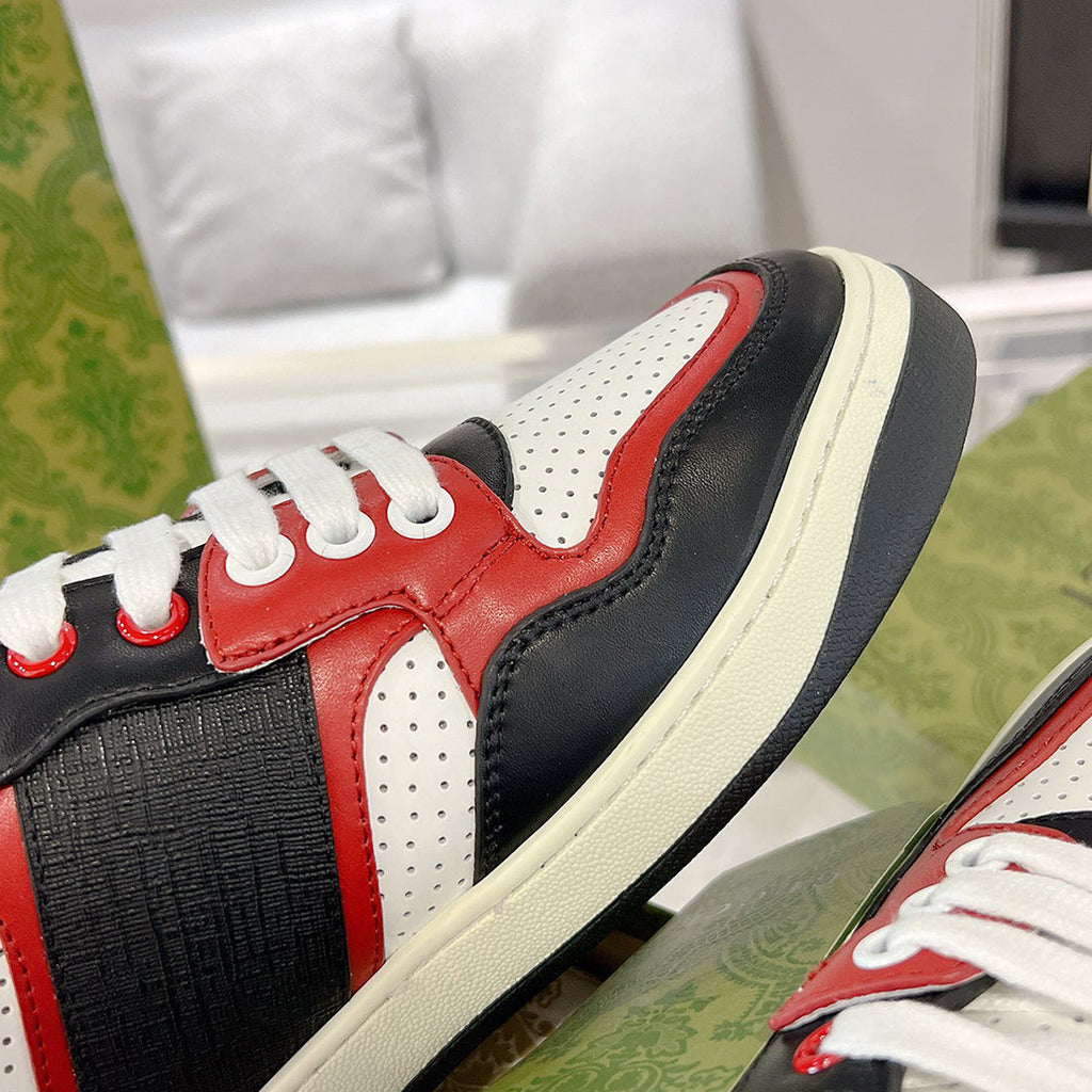 Men's Black, White, and Red Interlocking G Leather Sneakers |762611 AACNW 1051
