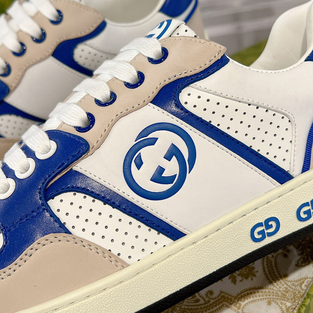 Men's MAC80 Series Low-Top Sneakers (Off-White and Blue Leather Mix) |749896 AAB79 9149