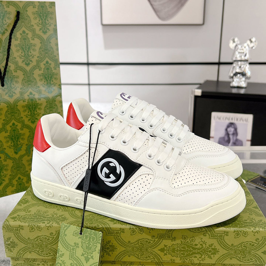 Men's MAC80 Interlocking Double G White Sneakers |756811 AAB79 1051