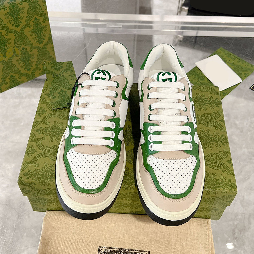 Women's MAC80 Series White and Green Calfskin Patchwork Sneakers | 749909 AAB79 9148
