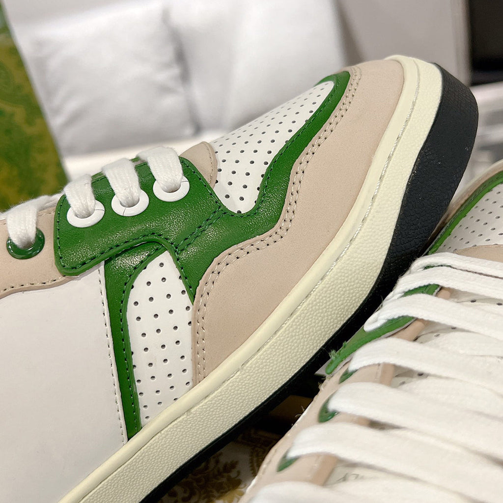 Women's MAC80 Series White and Green Calfskin Patchwork Sneakers | 749909 AAB79 9148