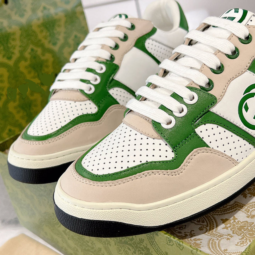Women's MAC80 Series White and Green Calfskin Patchwork Sneakers | 749909 AAB79 9148