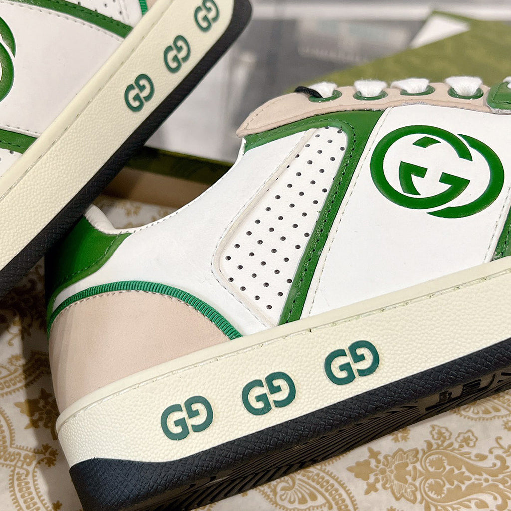 Men's MAC80 Series White and Green Calfskin Patchwork Sneakers |749896 AAB79 9148
