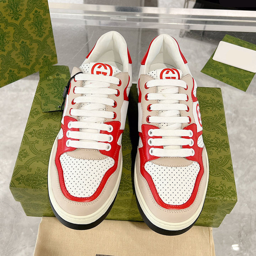 MAC80 Series Men's Low-Top Double G Embroidered Sneakers (Beige/Red) |749896 AAB79 9150