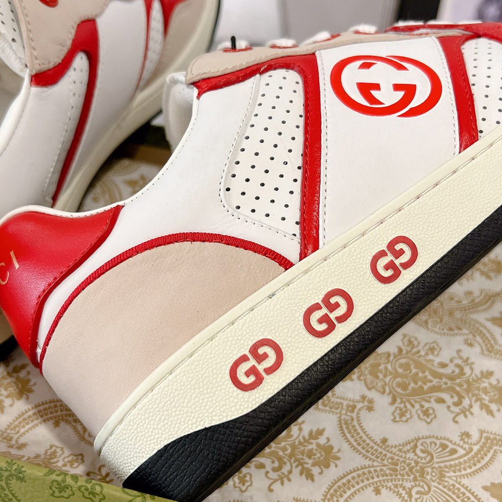 MAC80 Series Men's Low-Top Double G Embroidered Sneakers (Beige/Red) |749896 AAB79 9150