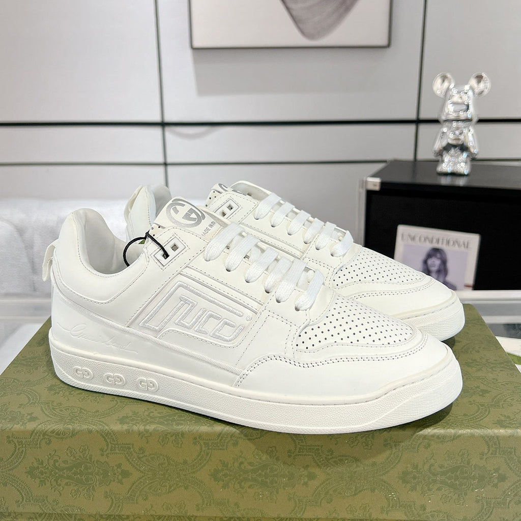 Screener Series Men's All-White Perforated Leather Low-Top Sneakers |798785 AADU0 9094