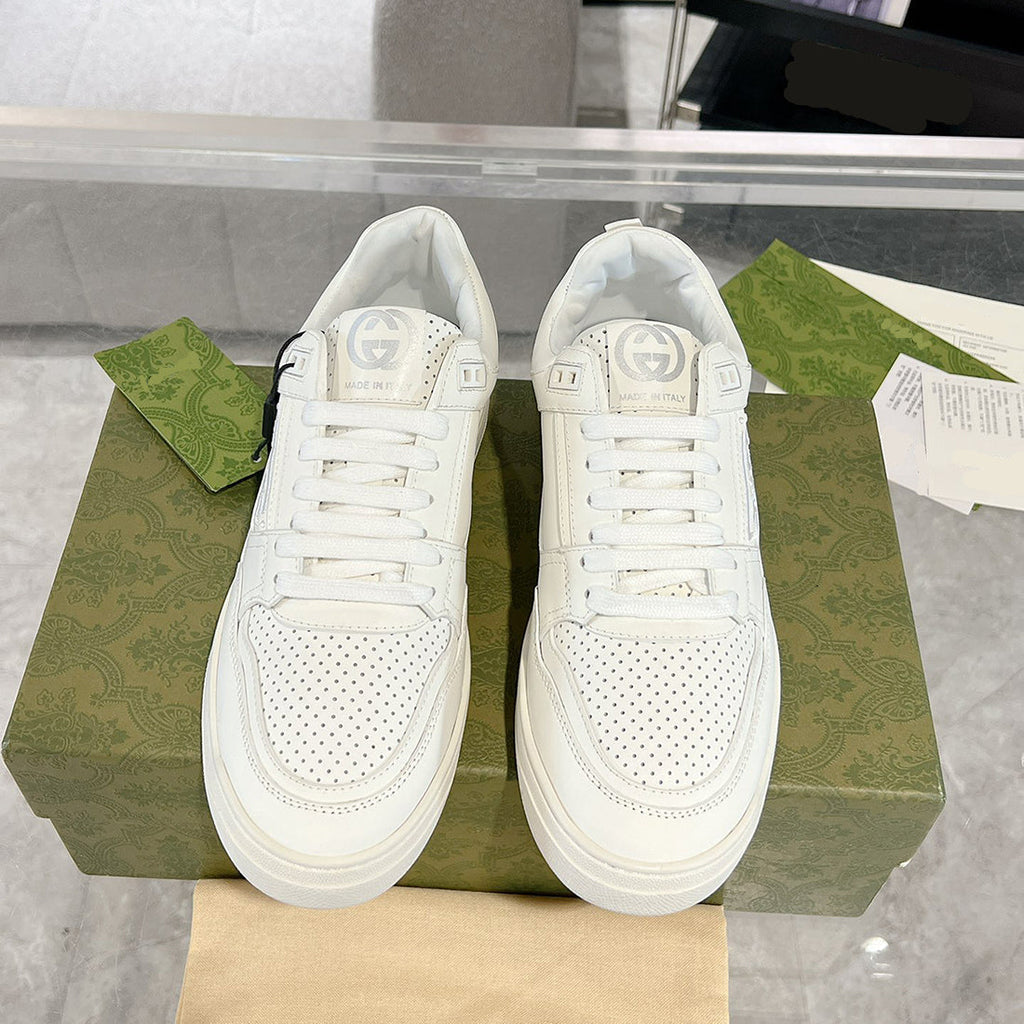 Screener Series Men's All-White Perforated Leather Low-Top Sneakers |798785 AADU0 9094