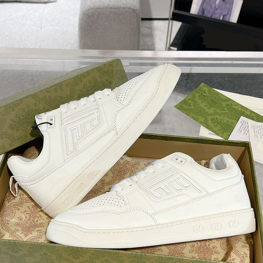 Screener Series Women's All-White Perforated Leather Low-Top Sneakers |798854 AADU0 9094