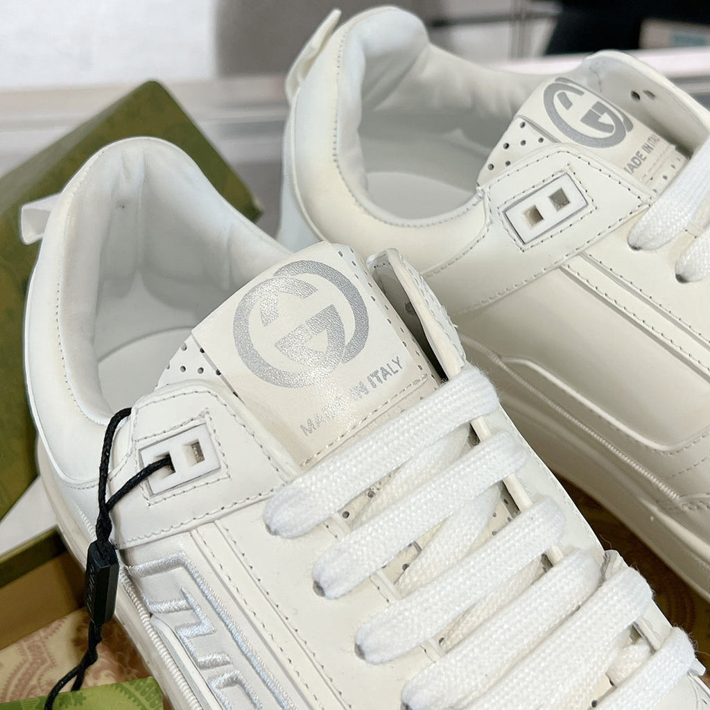 Screener Series Women's All-White Perforated Leather Low-Top Sneakers |798854 AADU0 9094