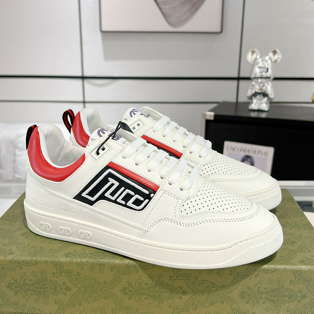Women's Basket Series White/Red Leather Sneakers| 697882 2SHJ0 9090