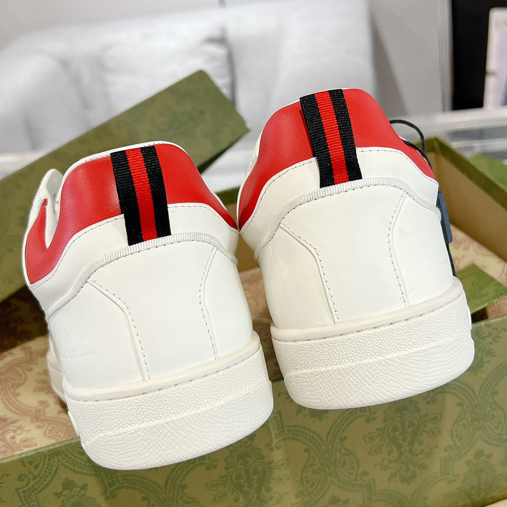 Men's Basket Series White/Red Leather Sneakers| 697882 2SHJ0 9090