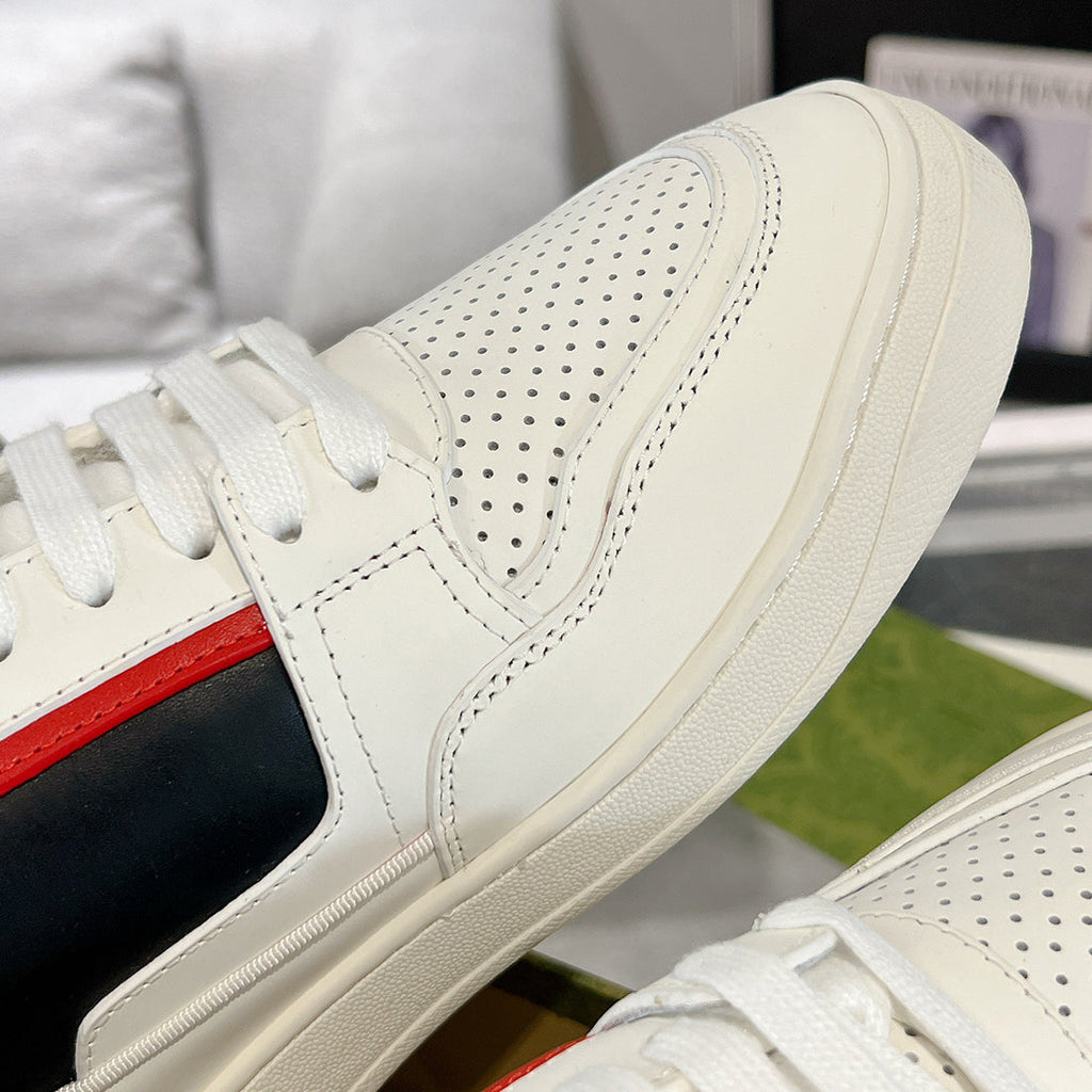 Women's Basket Series White/Red Leather Sneakers| 697882 2SHJ0 9090