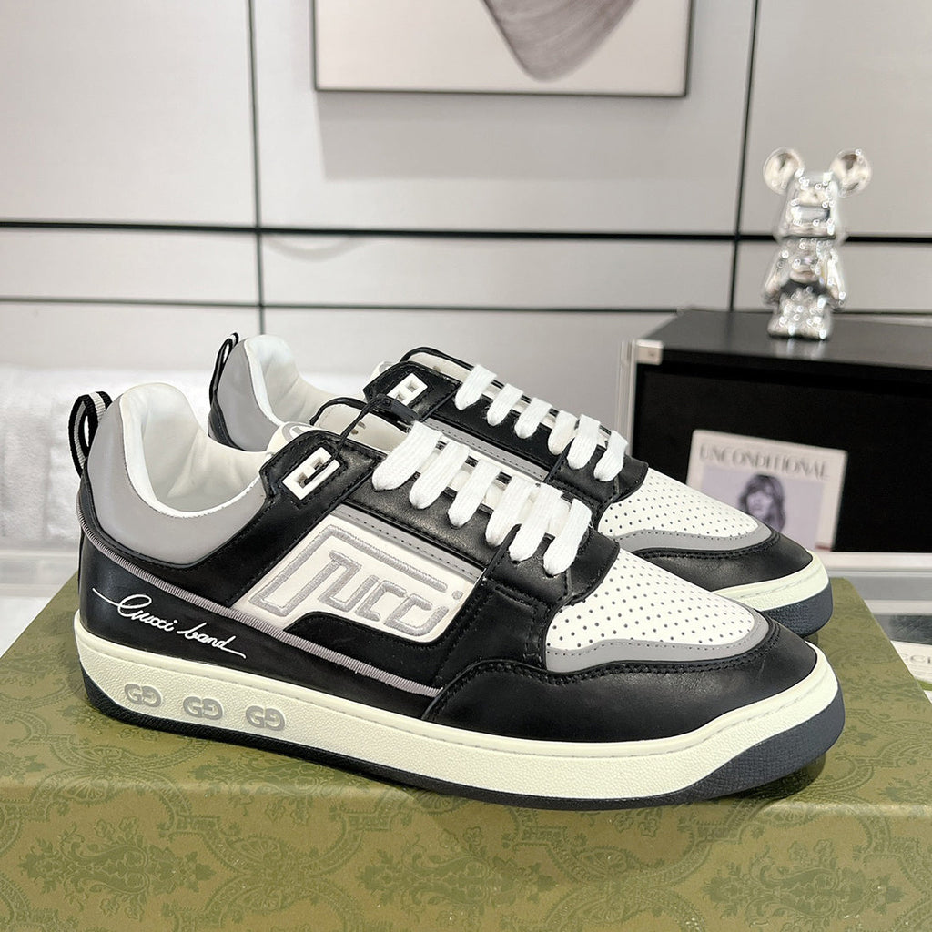 MAC80 Series Men's Embroidered Interlocking Double G Sneakers (Black and White Color-Block) |756811 AAB79 1051
