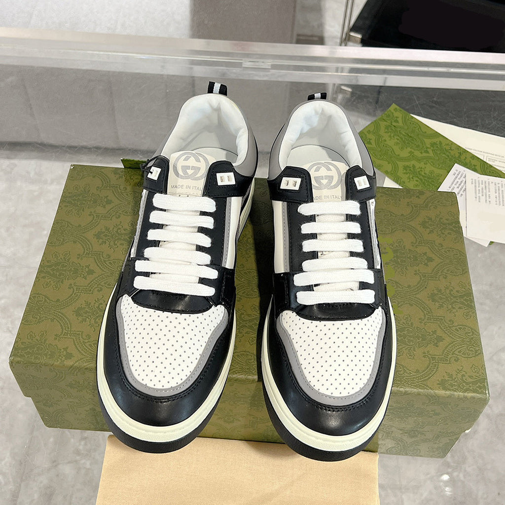 MAC80 Series Men's Embroidered Interlocking Double G Sneakers (Black and White Color-Block) |756811 AAB79 1051