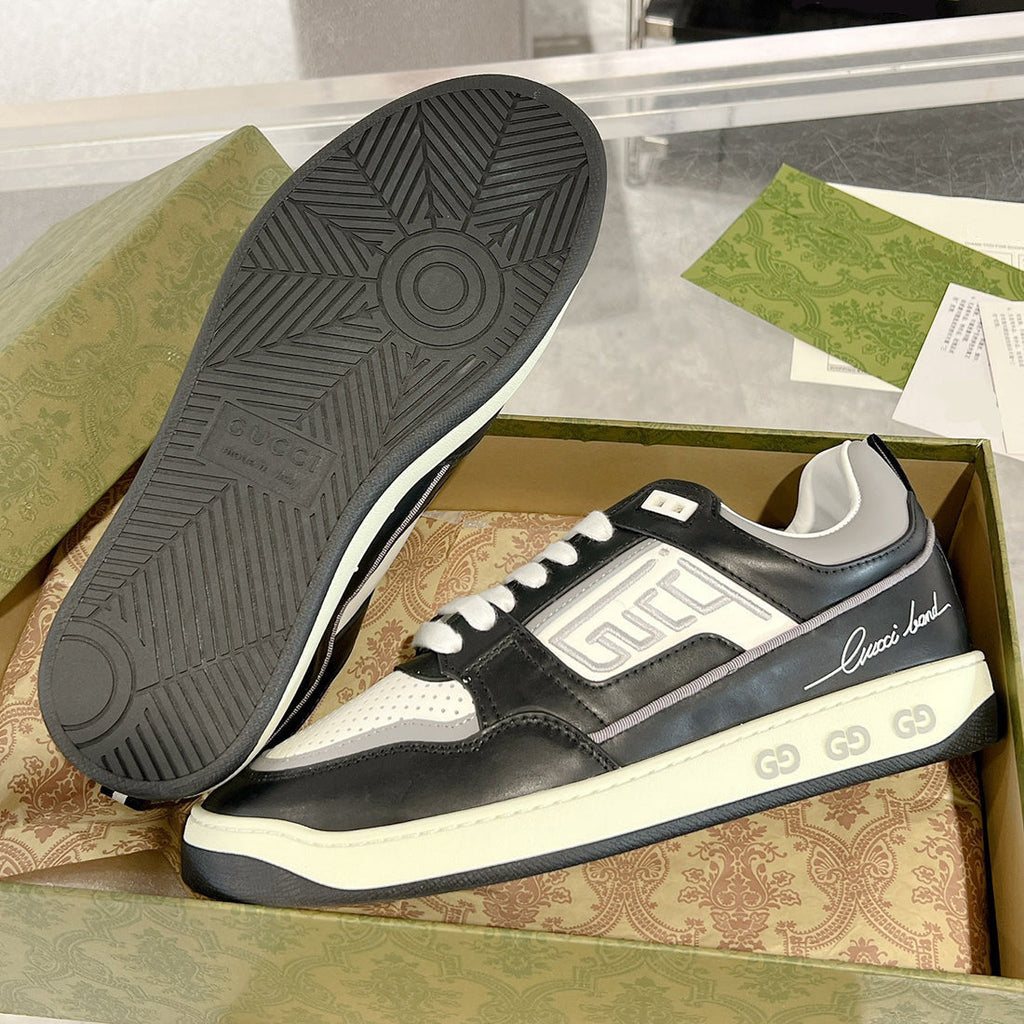 MAC80 Series Men's Embroidered Interlocking Double G Sneakers (Black and White Color-Block) |756811 AAB79 1051