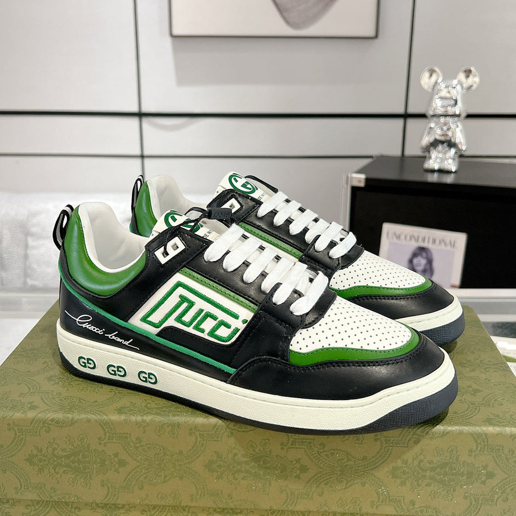 Women's MAC80 Interlocking G Black and Green Leather and Fabric Sneakers| 749896 AAB79 9148