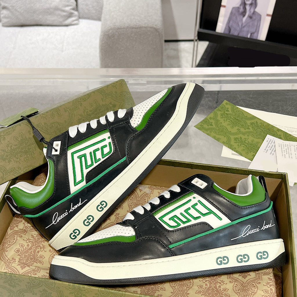 Women's MAC80 Interlocking G Black and Green Leather and Fabric Sneakers| 749896 AAB79 9148