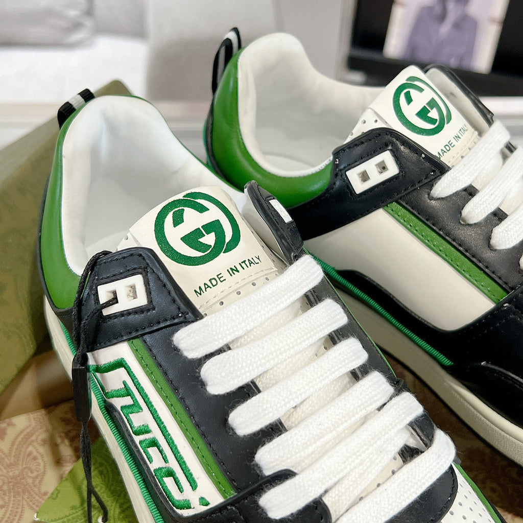 Men's MAC80 Interlocking G Black and Green Leather and Fabric Sneakers| 749896 AAB79 9148
