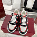 Men's MAC80 Series Interlocking G Embroidered Leather Sneakers (Black/Red/White) |762611 AACNW 1051