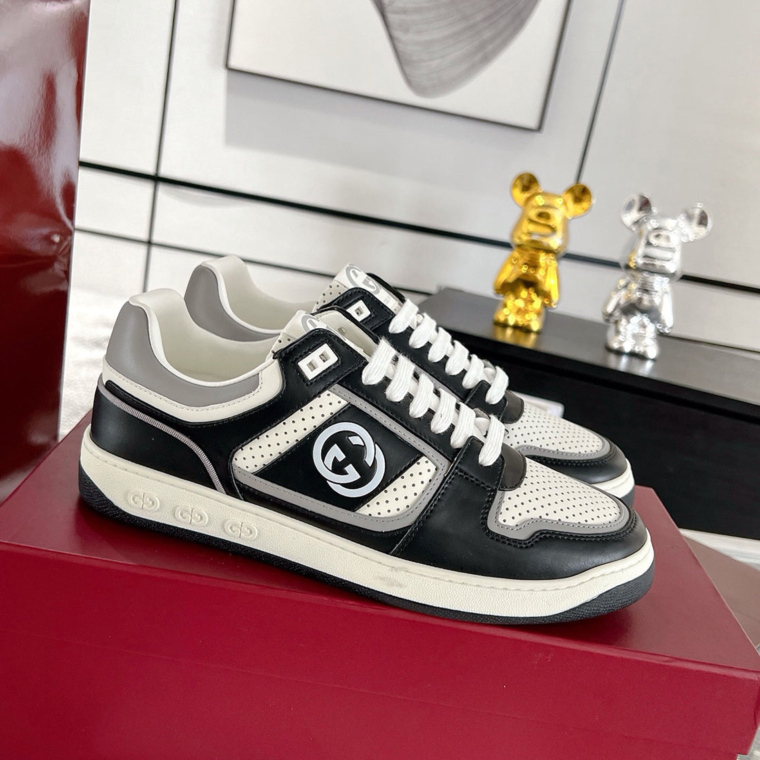 MAC80 Series Men's Leather Sneakers (Black and White Color Block) |756811 AAB79 1051