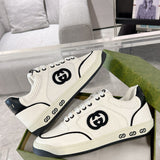 MAC80 Series Black and White Leather Interlocking Double G Women's Sneakers |747914 AAB79 9151