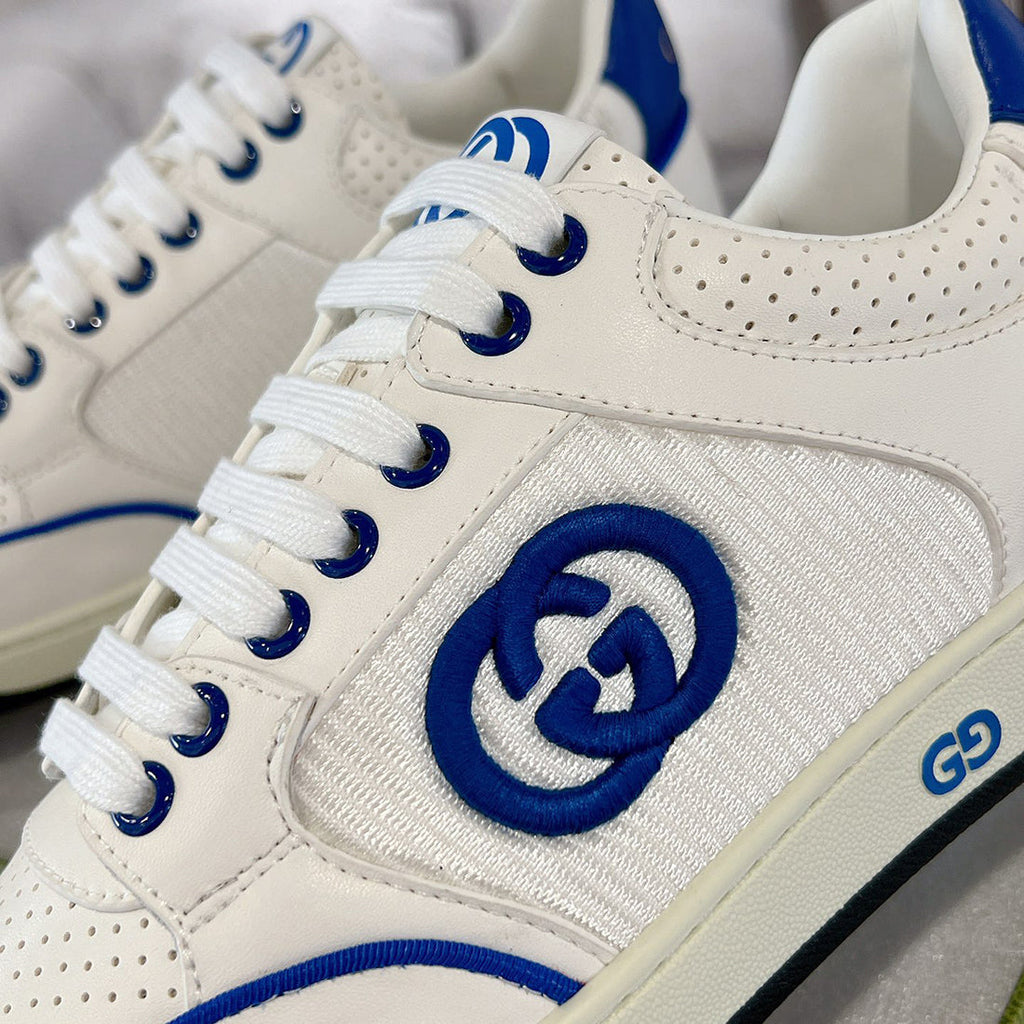 MAC80 Series Women's Low-Top Sneakers (Off-White and Blue Leather) |778301 AAB79 4542