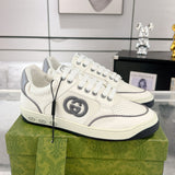 MAC80 Series Double G Embroidered Low-Top Men's Sneakers (Off-White and Gray Leather Panel) 757604 AAB79 9154
