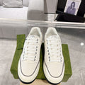 MAC80 Series Double G Embroidered Low-Top Women's Sneakers (Off-White and Gray Leather Panel)| 757604 AAB79 9154