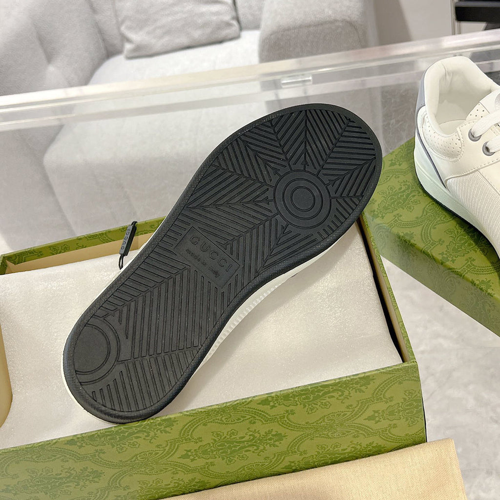 MAC80 Series Double G Embroidered Low-Top Women's Sneakers (Off-White and Gray Leather Panel)| 757604 AAB79 9154
