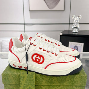 MAC80 Series Off-White/Red Leather and Fabric Men's Interlocking Double G Sneakers| 749896 AAB79 9150