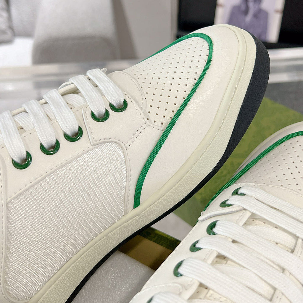 MAC80 Series Interlocking Double G Leather Women's Sneakers (White/Green Colorway) |749909 AAB79 9148