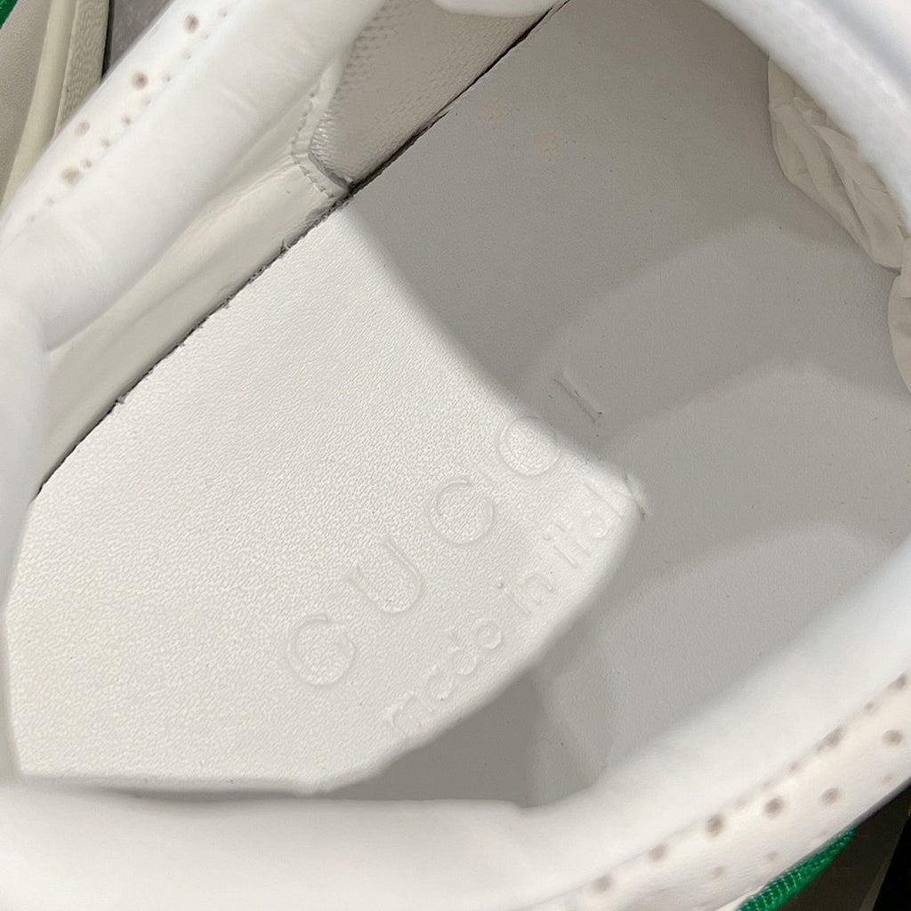 MAC80 Series Interlocking Double G Leather Women's Sneakers (White/Green Colorway) |749909 AAB79 9148